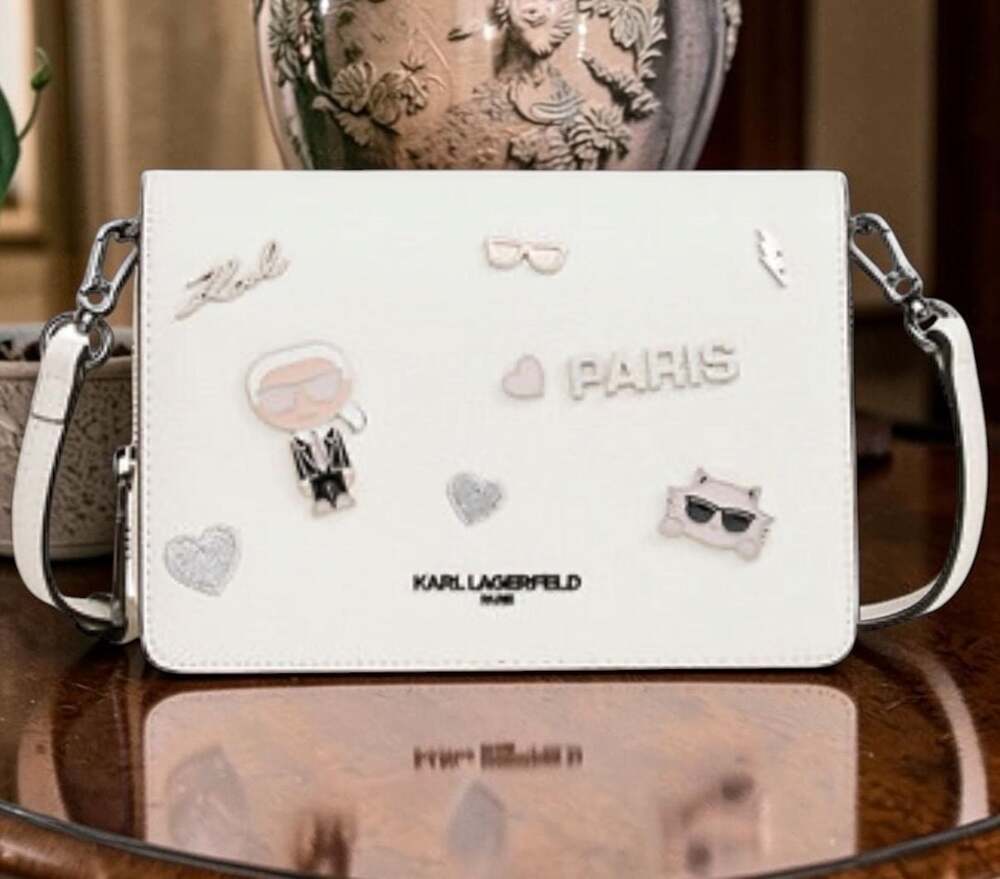 Karl Lagerfeld Paris Lourdes Crossbody Bag with Karl and Choupette Pins
